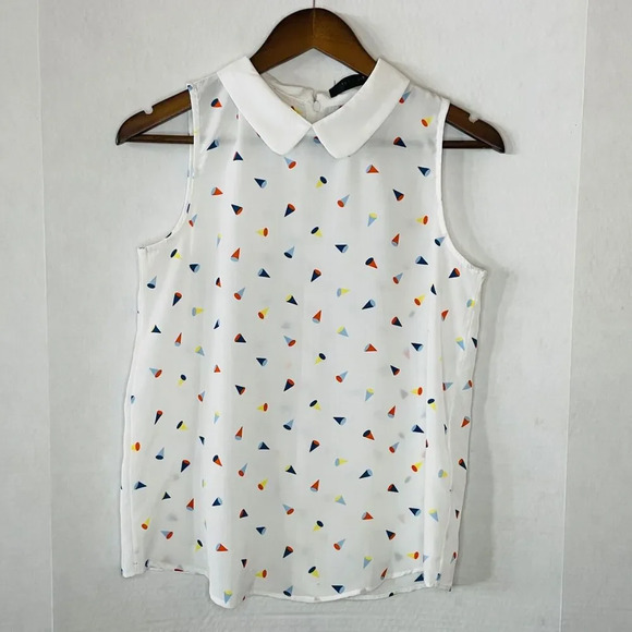 Pinky Girl Size Small Sleeveless Blouse - White with Multicolor Print Collared - Picture 1 of 7